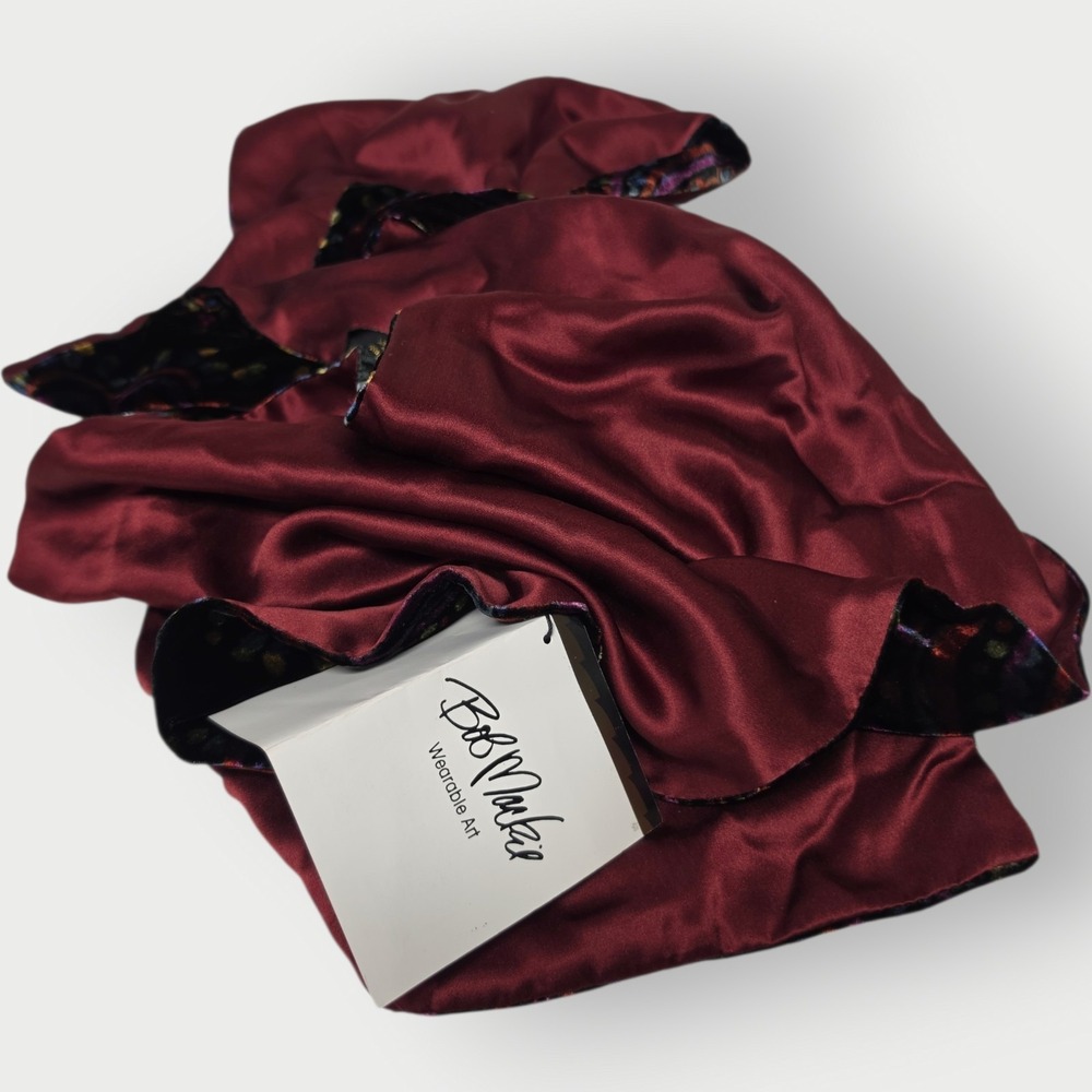 NEW Vintage Bob Mackie Wearable Art Silk Velvet Burnout Scarf Shawl Burgundy 66" - Picture 2 of 8